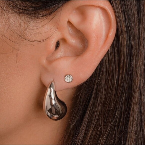 Waterdrop Earrings Teardrop Pierced Chunky White Gold Plated Medium - Picture 3 of 6